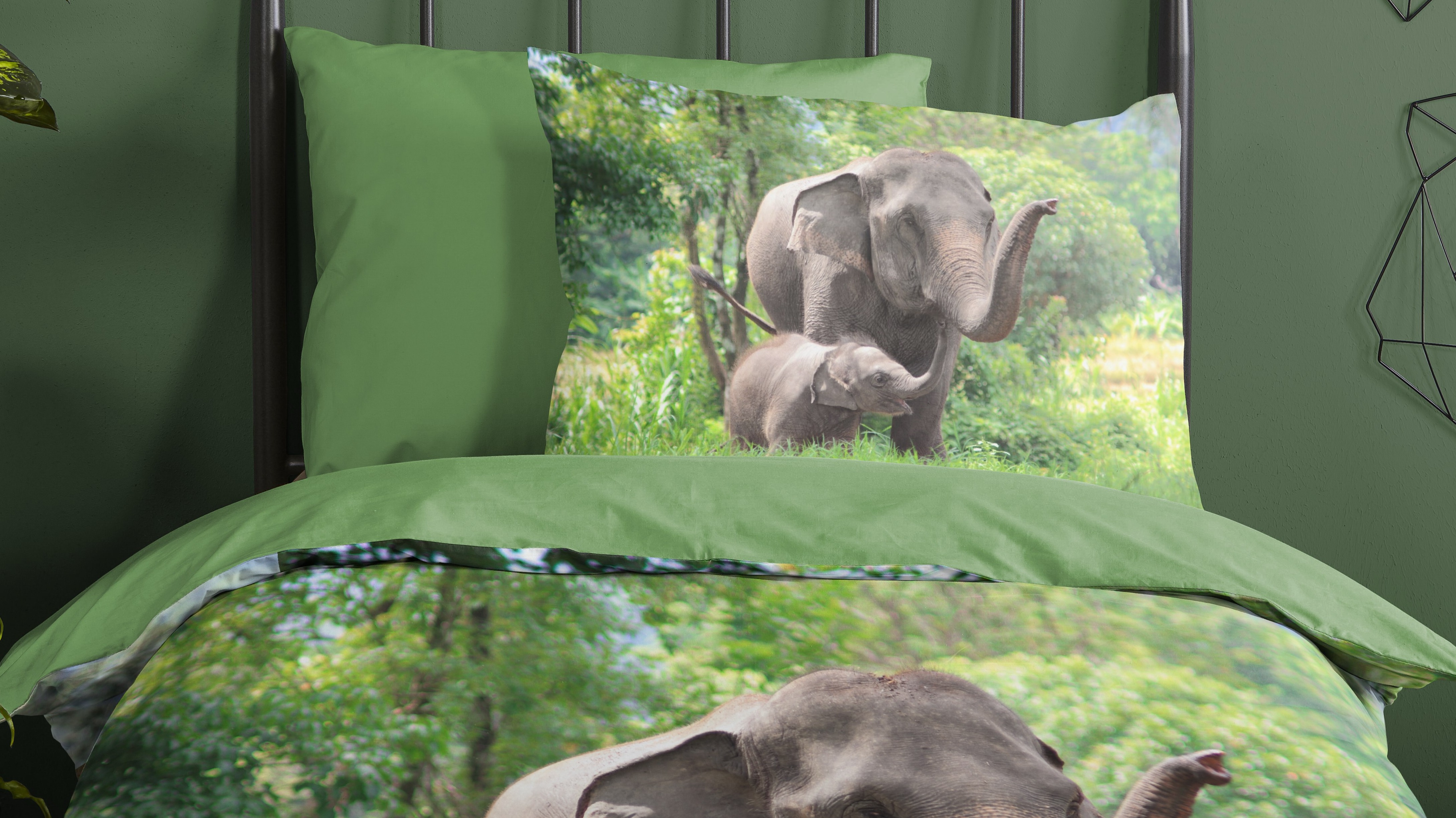 Dekbedovertrek Kids Good Morning Elephants - Green close up