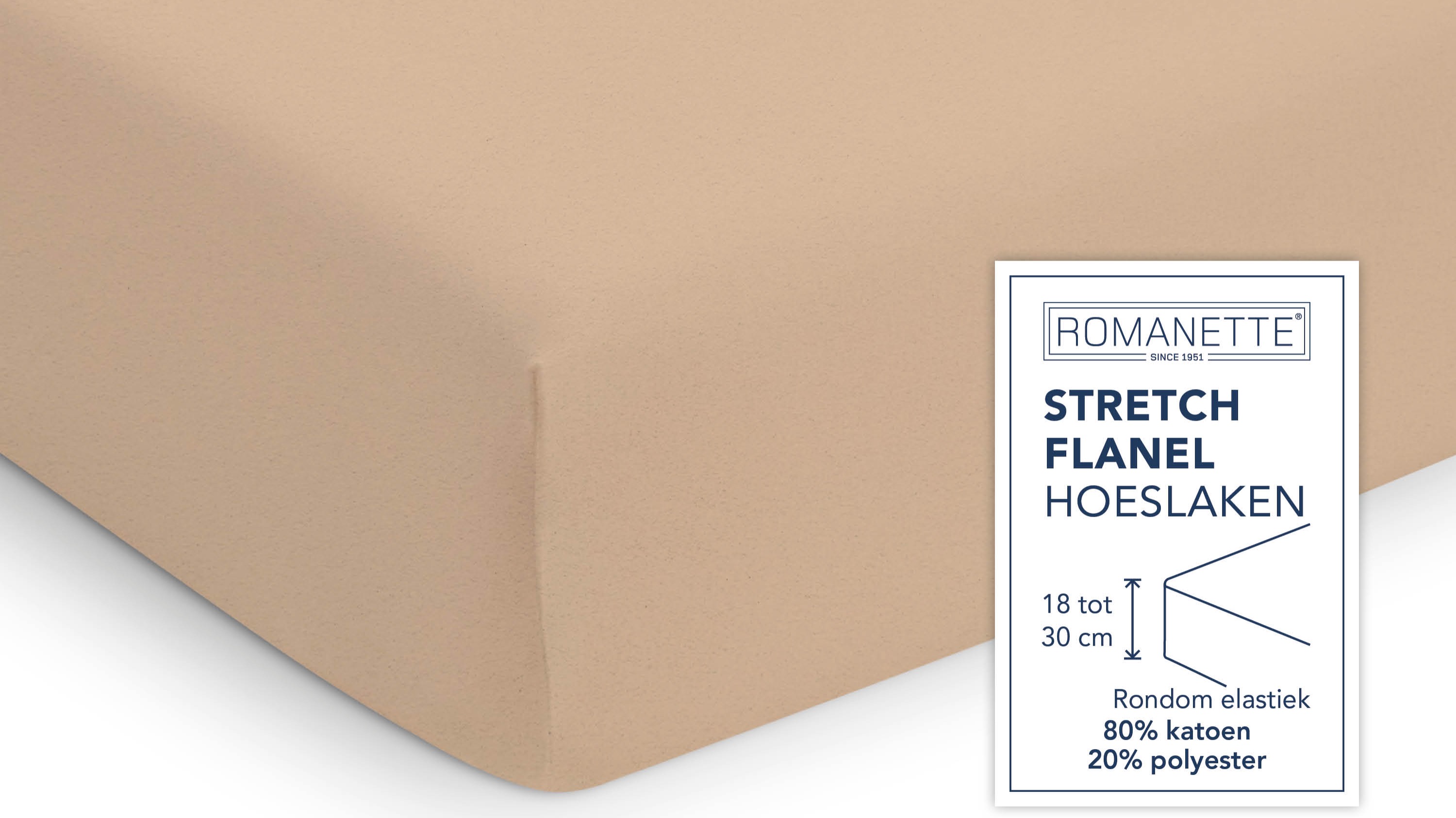 Hoeslaken Romanette Flanel Stretch - Camel