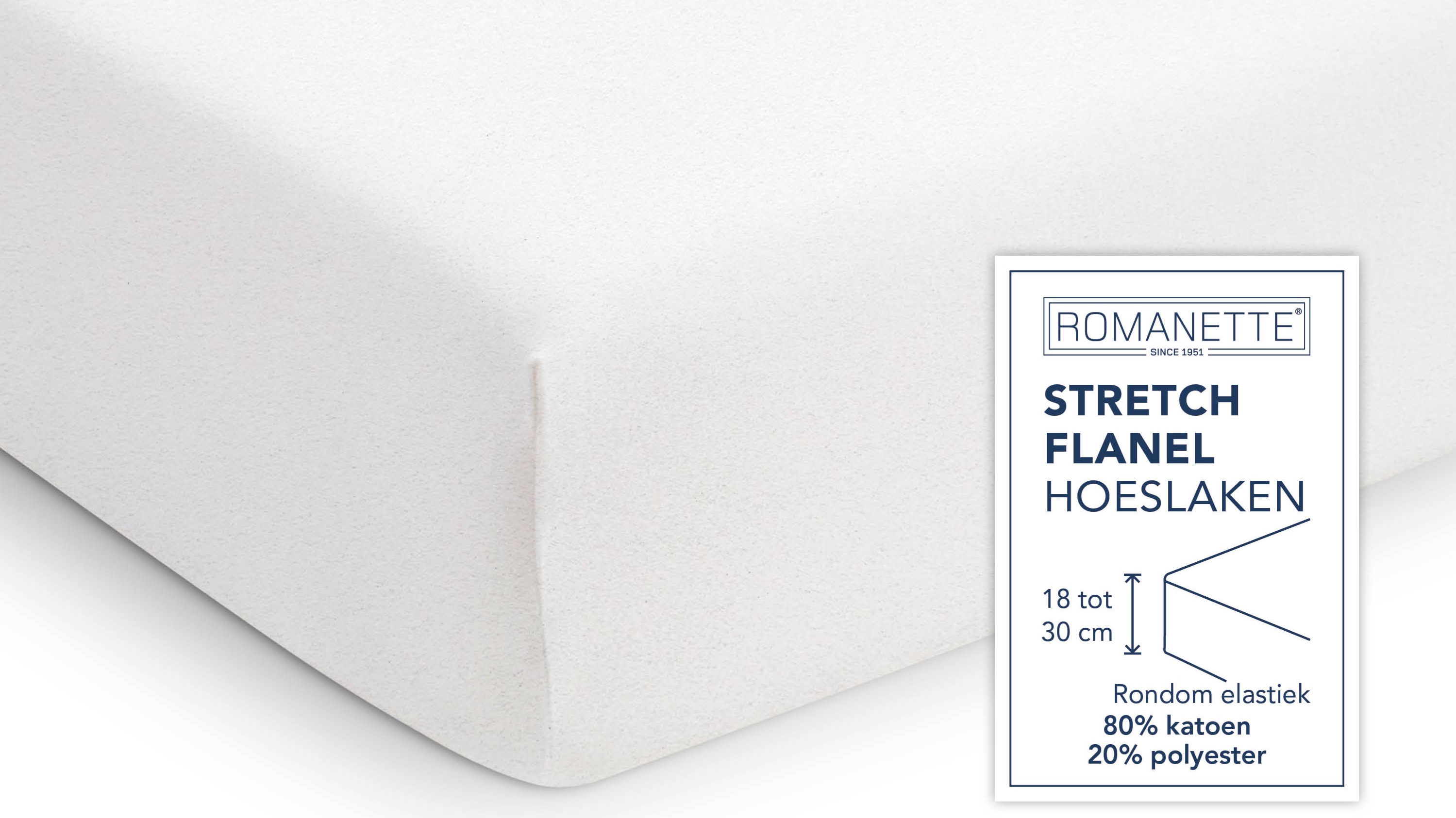 Hoeslaken Romanette Flanel Stretch - White