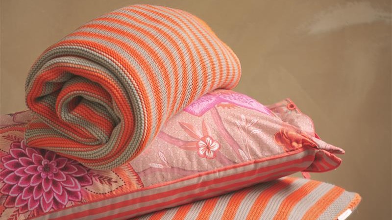 Plaid Pip Studio Bonsoir Stripe Throw - Orange Mood