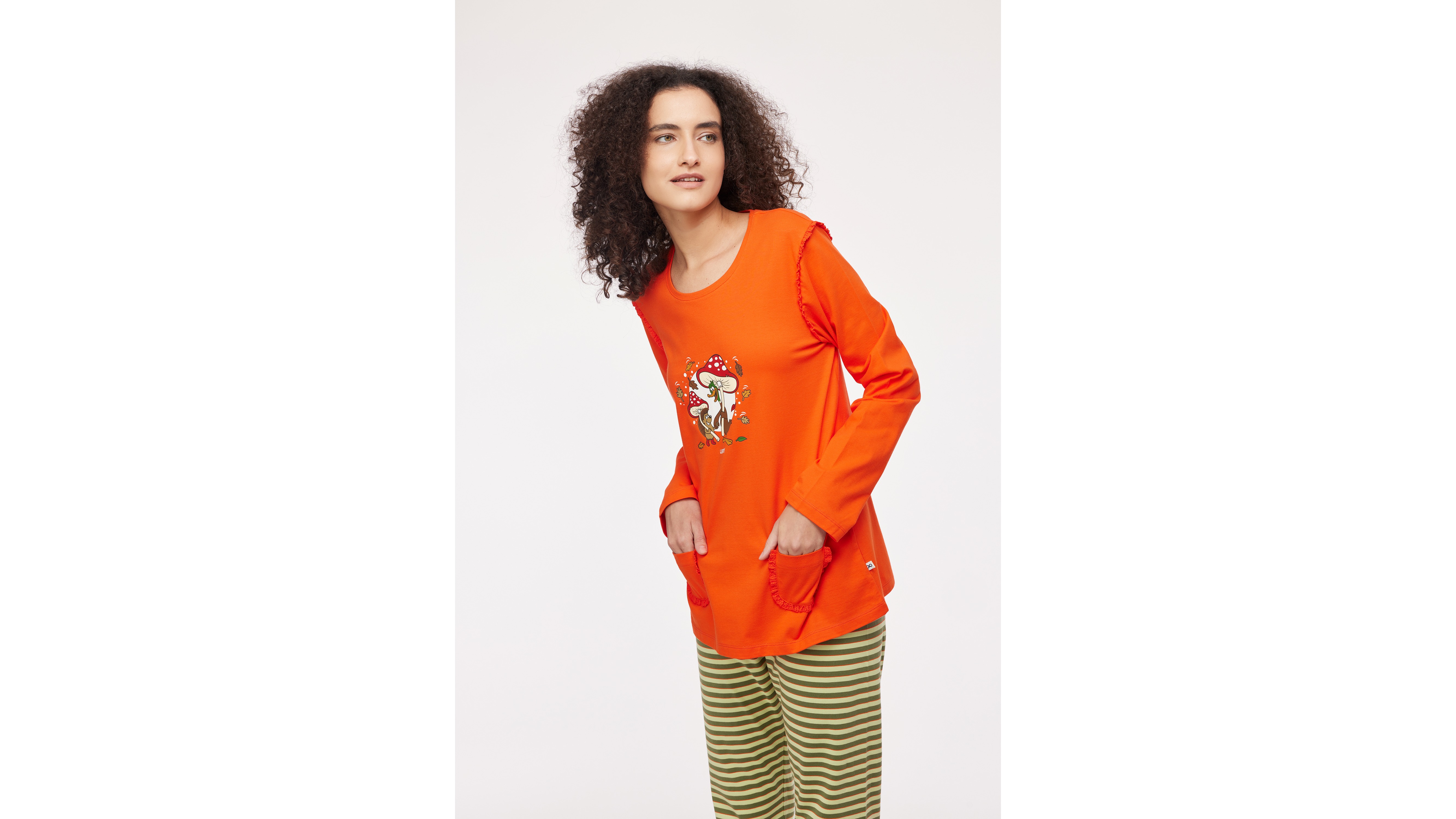 Pyjama Dames Woody Paddestoel Broek Strepen - Rood mood