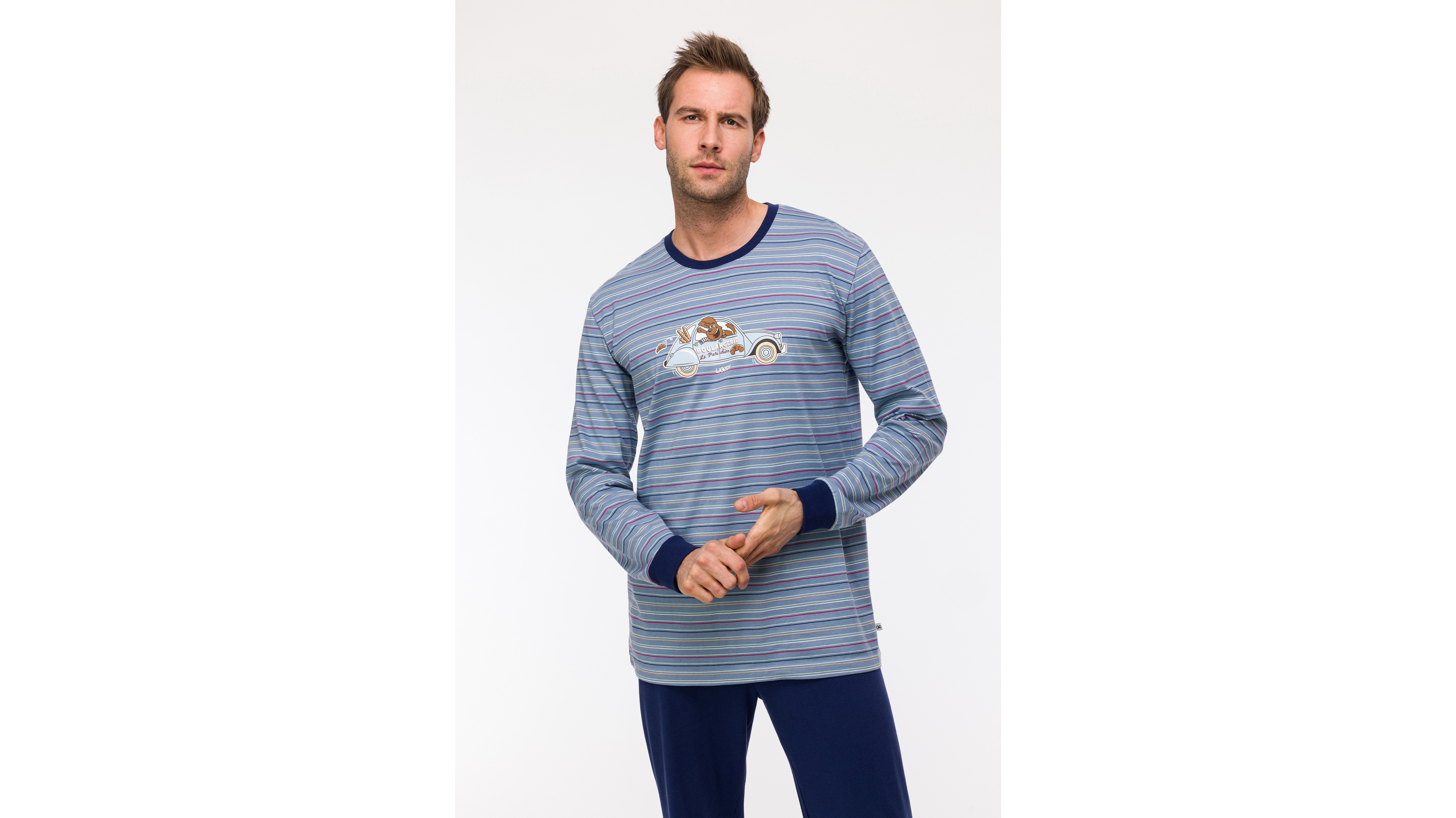 Pyjama Heren Woody Multistripe - Blue mood