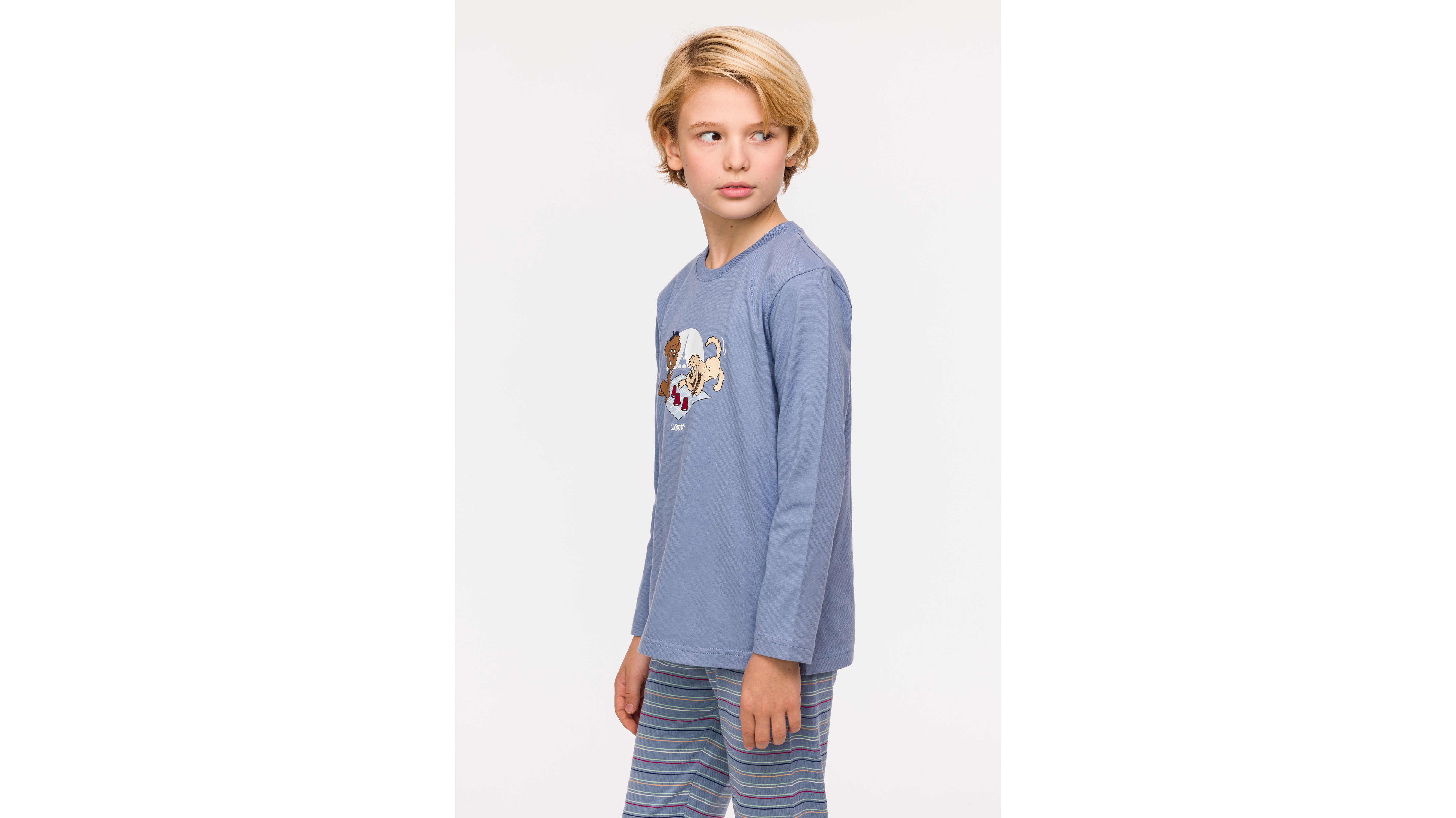 Pyjama Jongens Woody Broek Strepen - Jeansblauw mood