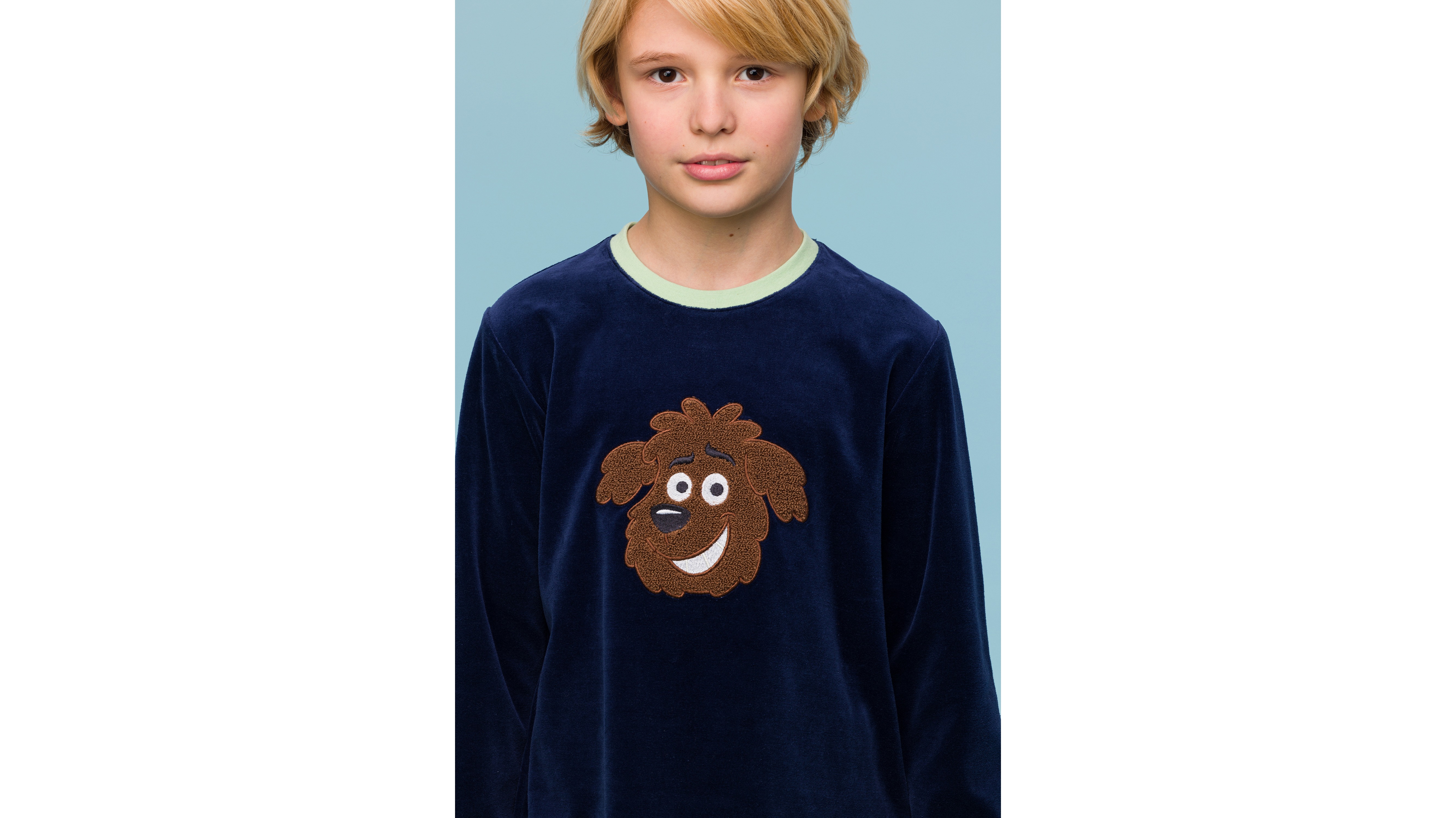 Pyjama Jongens Woody Labradoodle - Donkerblauw close up