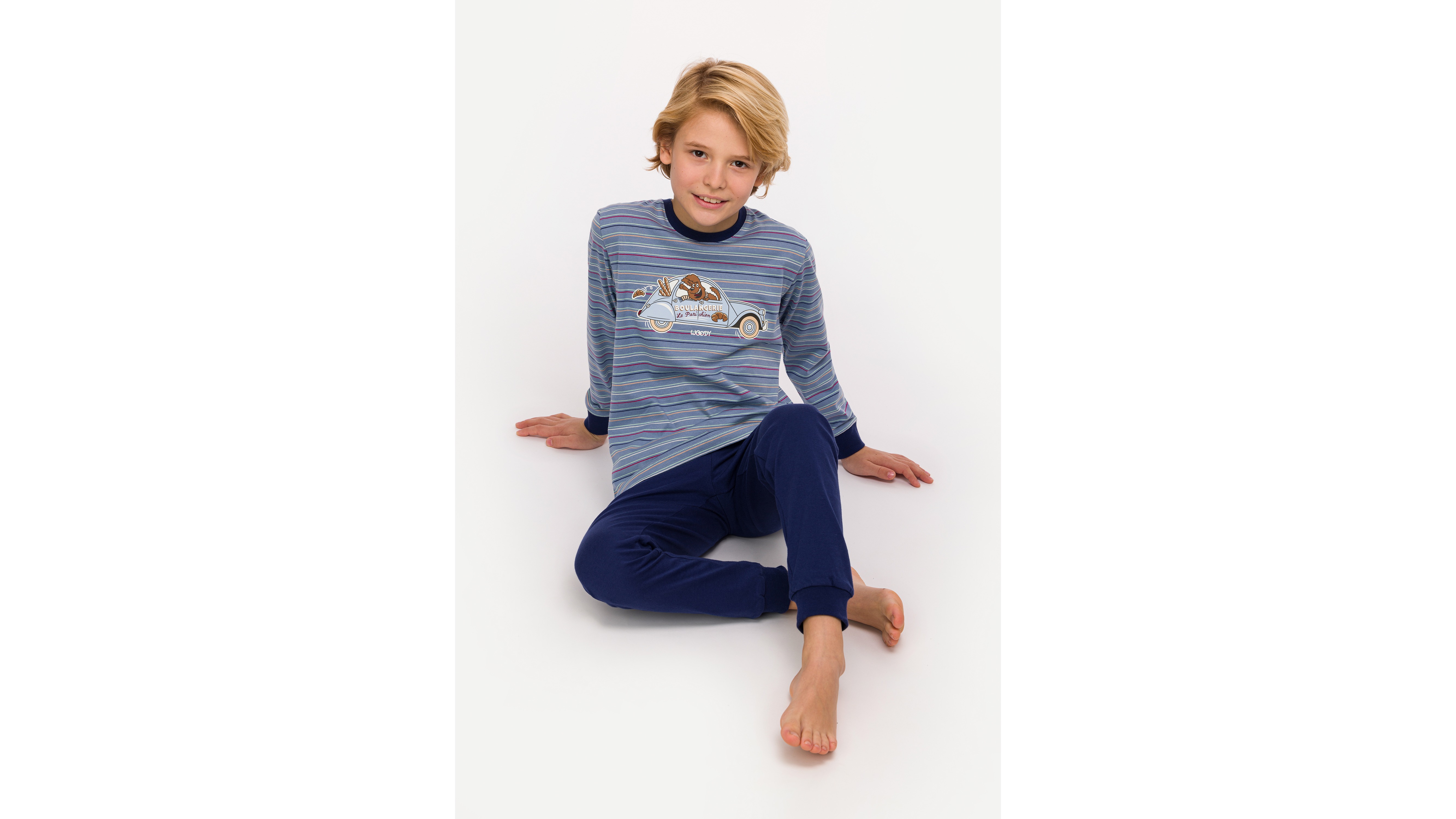 Pyjama Jongens Woody Multistripe - Blauw mood