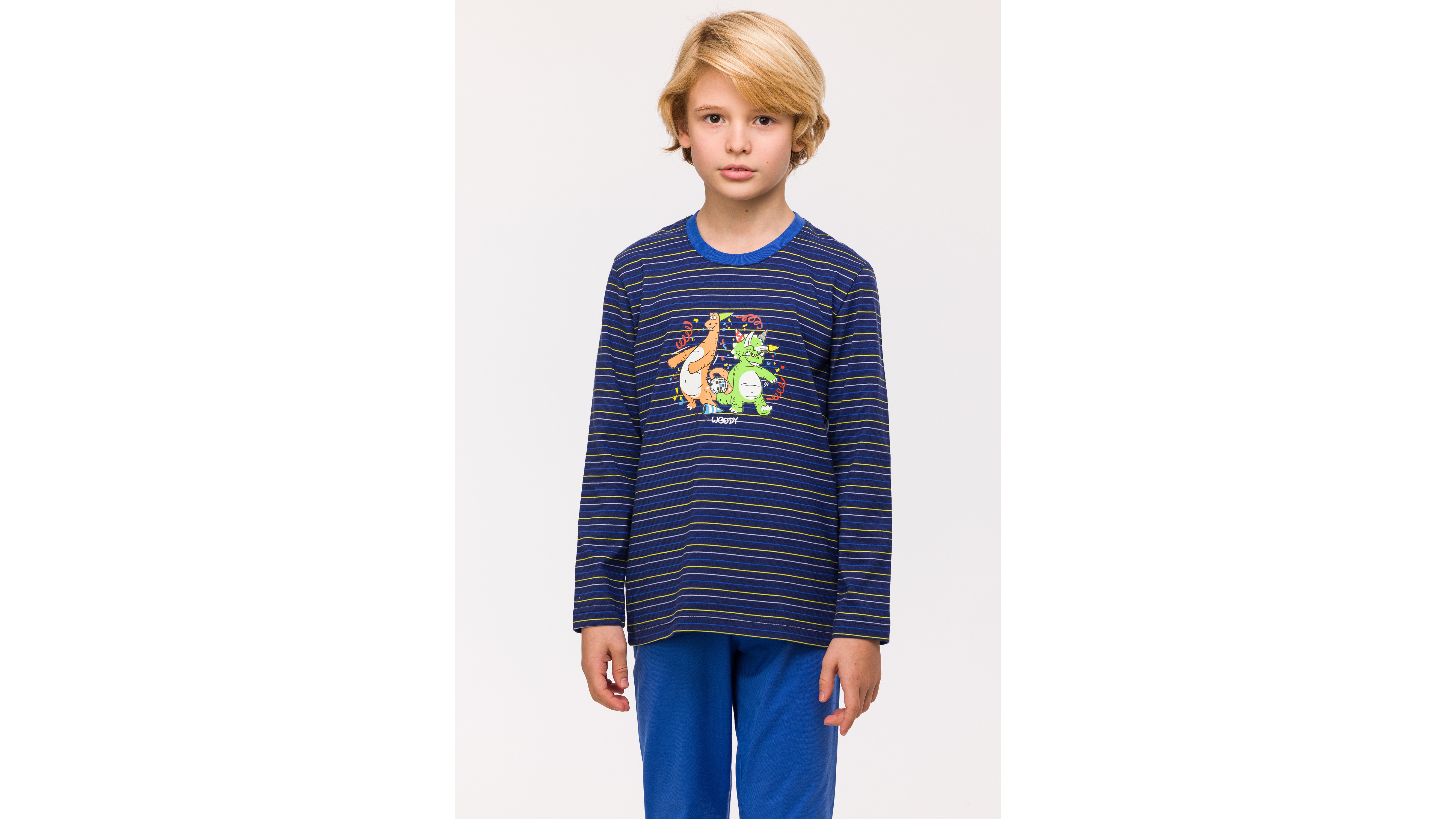 Pyjama Jongens Woody Multistripe Dinos - Blue mood