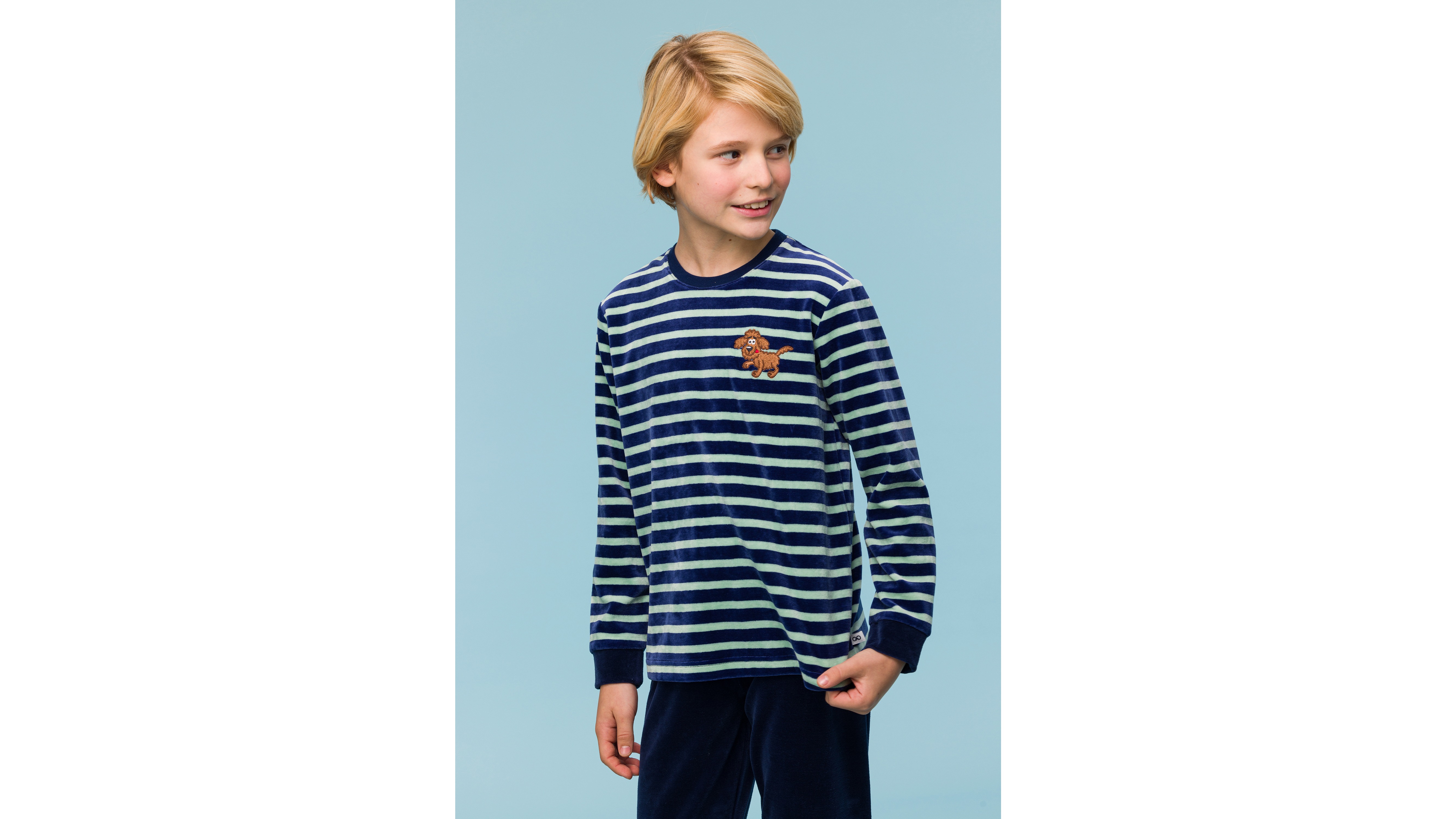 Pyjama Jongens Woody Strepen Top - Blauw Groen mood