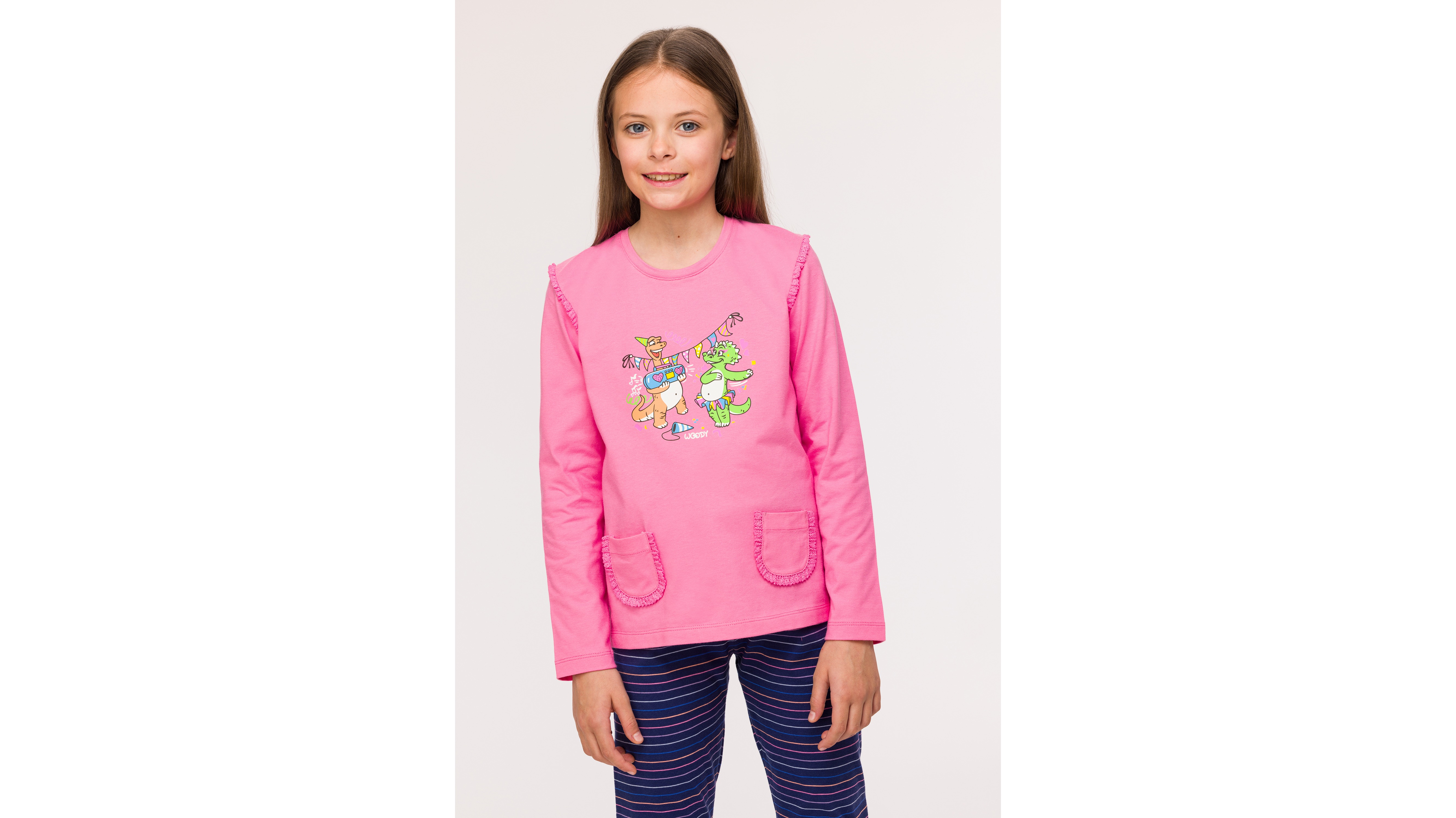 Pyjama Meisjes Woody Dino Dance Broek Strepen - Roze mood