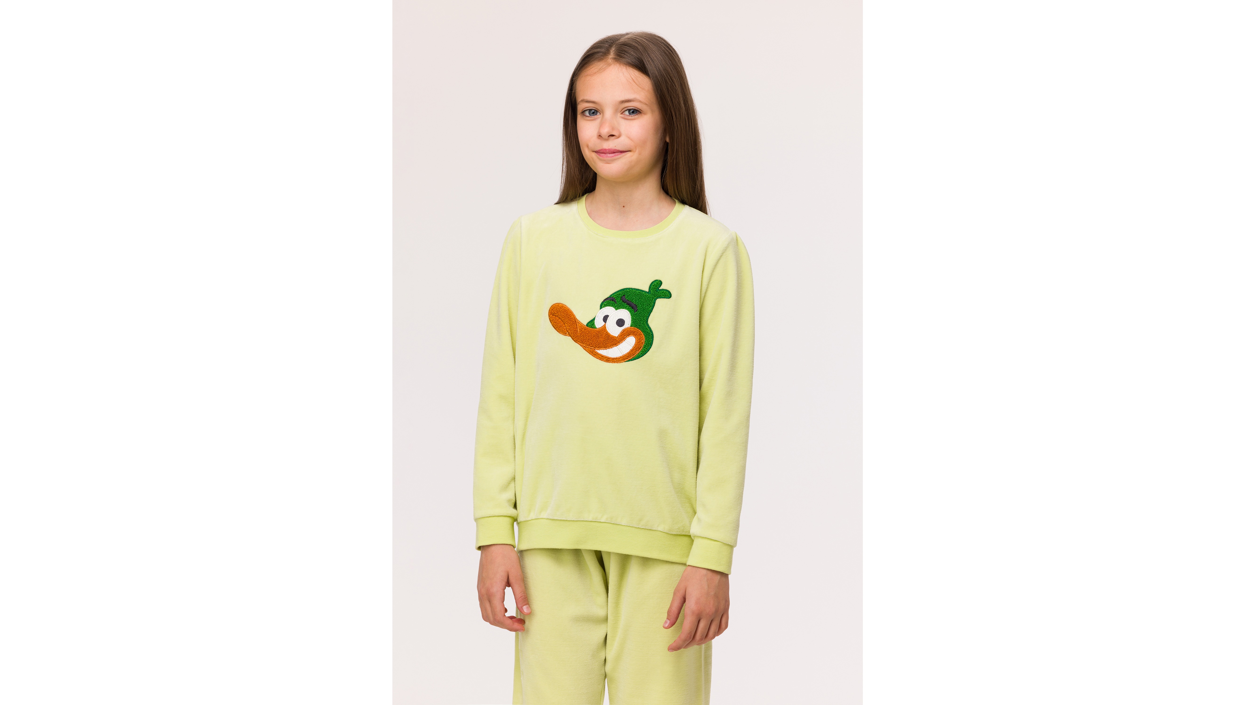 Pyjama Meisjes Woody Velours Duck - Lichtgroen mood