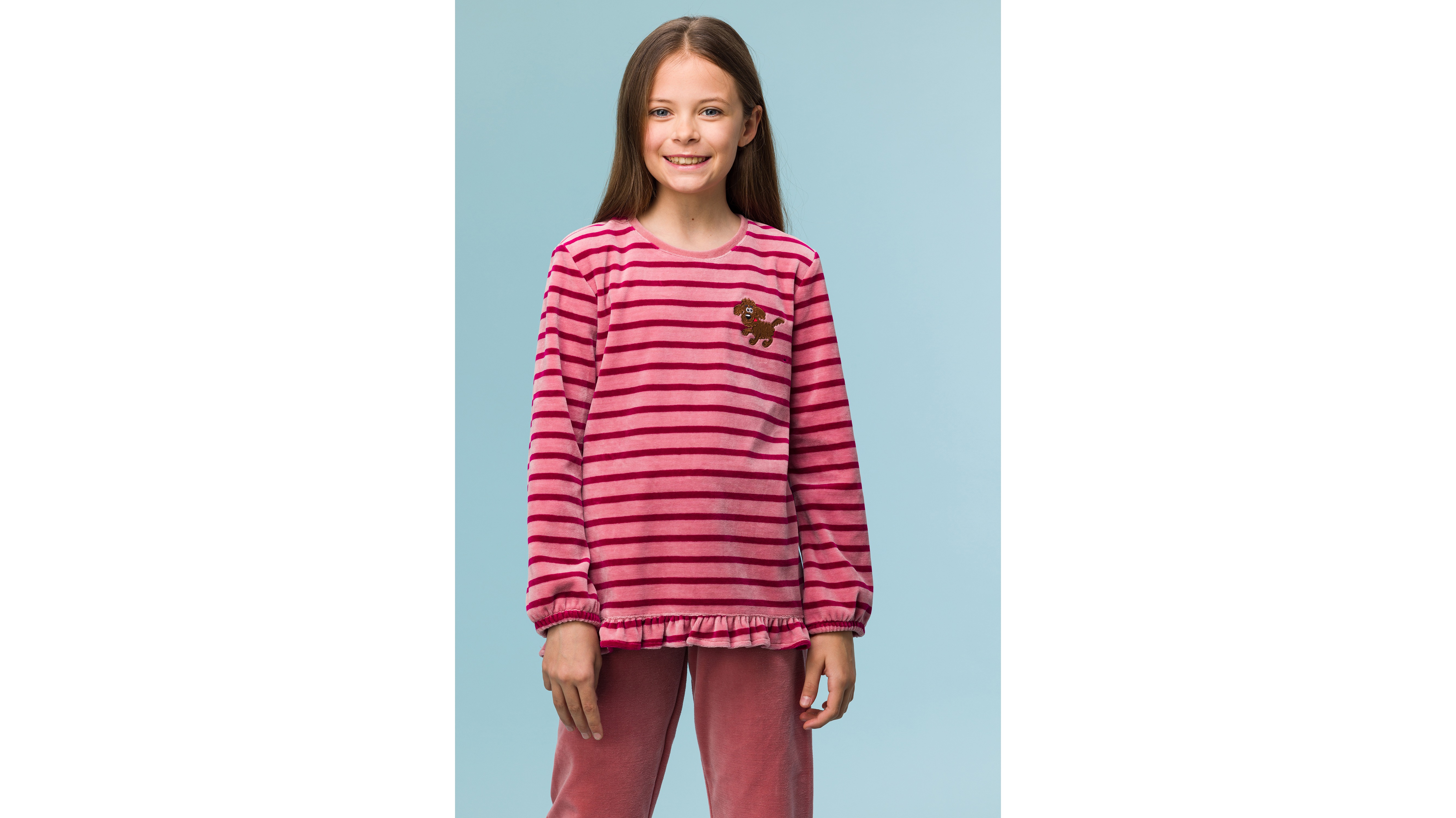 Pyjama Meisjes Woody Velours Strepen Top - Roze close up